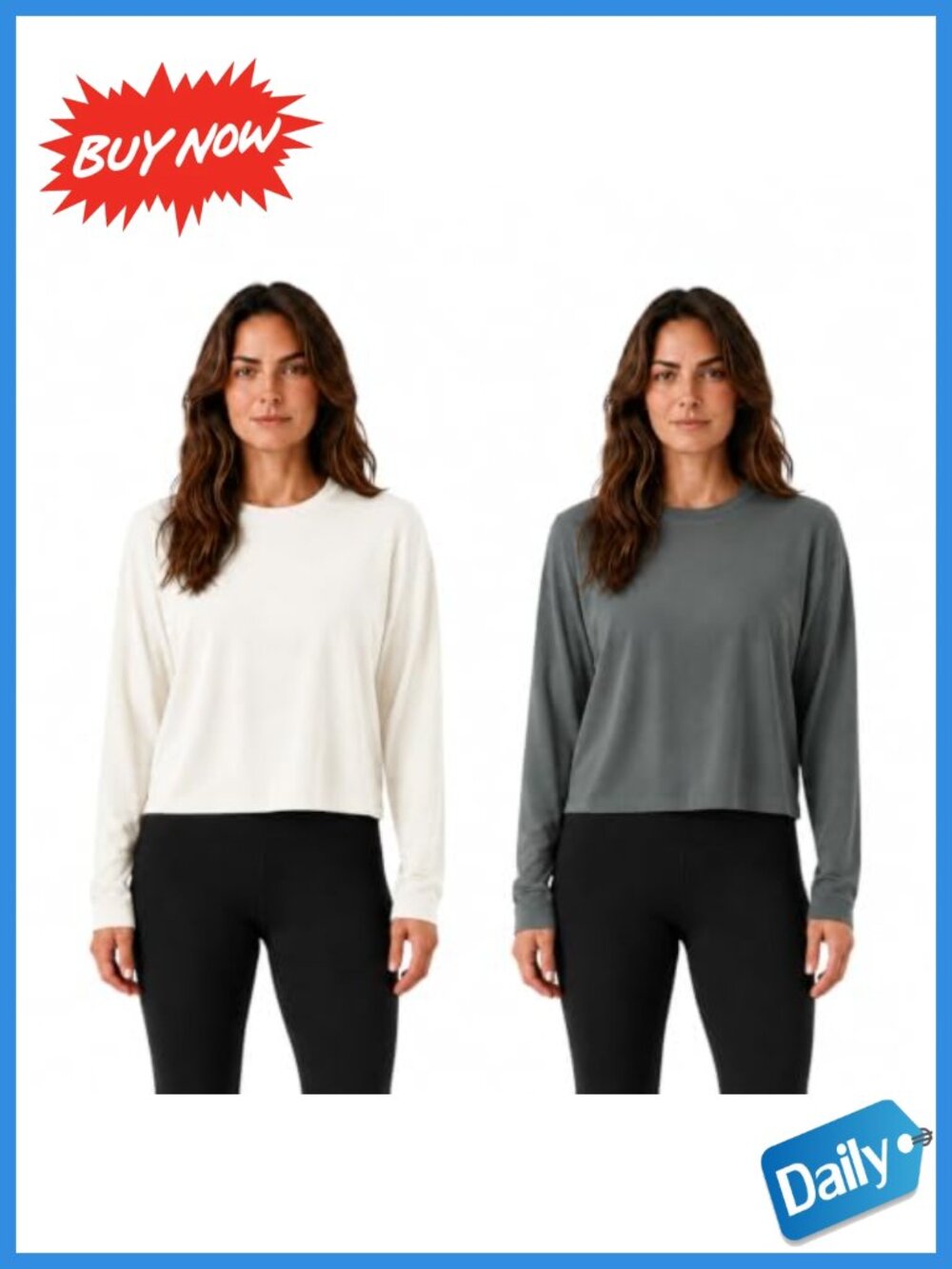 Women's Seamless Long Sleeve Workout Shirt Set 2 Pack Crew Neck Slim Layer